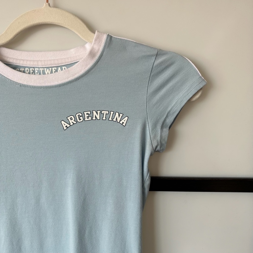 [S] Streetwear Society Argentina Soccer Logo Baby Blue Fitted Short Sleeve Tee - Picture 4 of 8